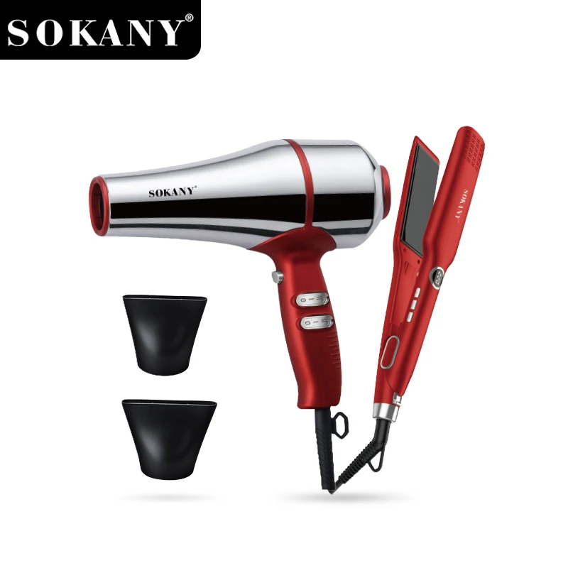 سشوار و اتو موی سرامیکی SOKANY مدل SK-14035 با قابلیت خاموش شدن خودکار، مجموعه ۲ در ۱ 1