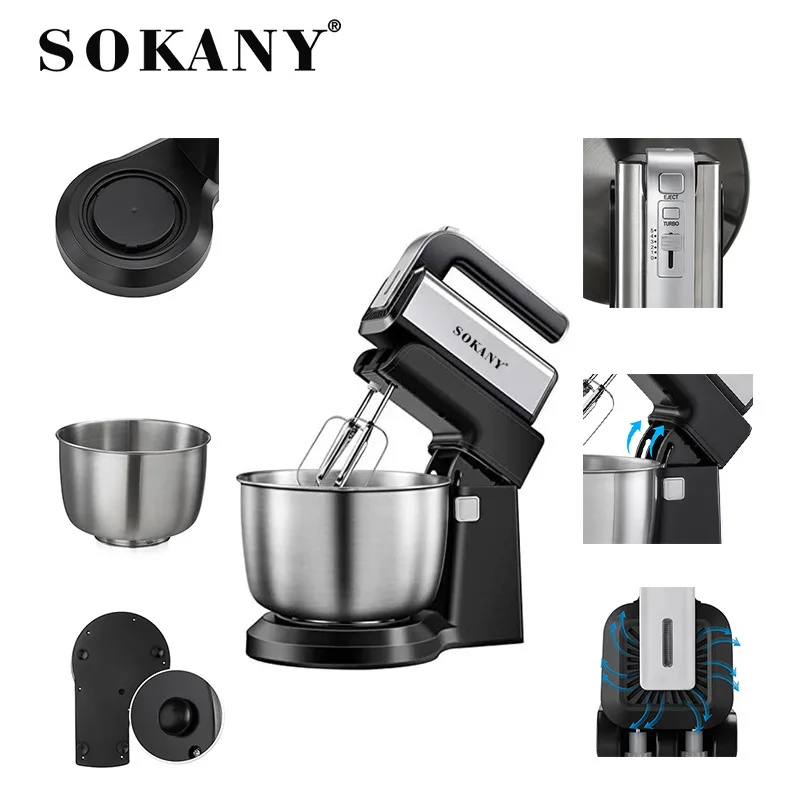 SOKANY CX-6652 5 Sürətli və 3,5L Fırlanan Paslanmayan Polad Qab ilə Yoğurma Maşını 1