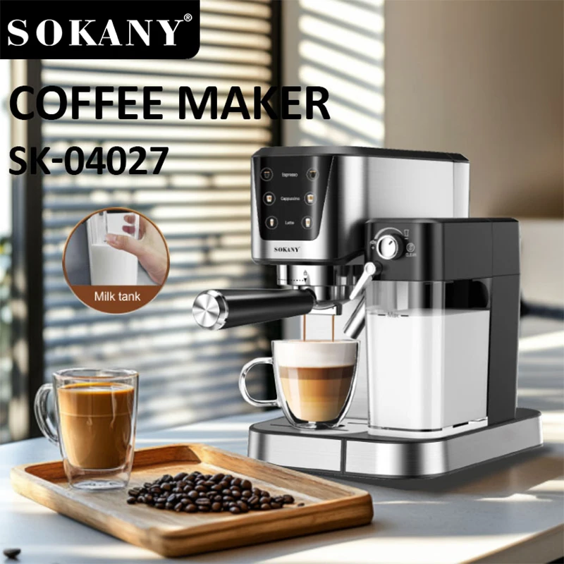 SOKANY SK-04027 20Bar All-in-One Coffee Maker with 1.0L Water Tank, 700ML  Milk Tank & Touch Screen | SOKANY