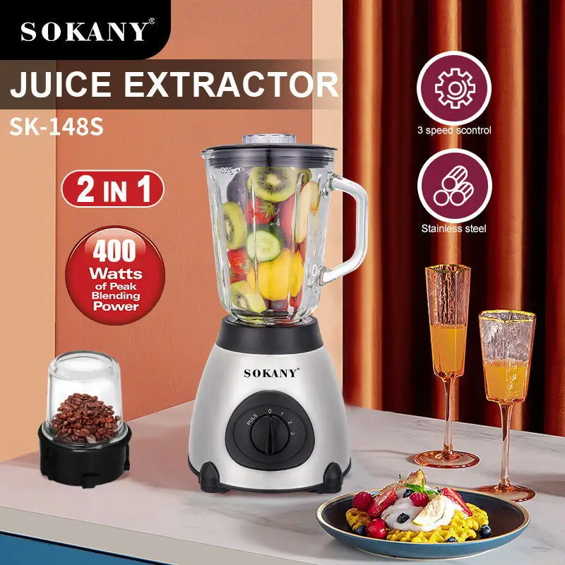 SOKANY SK-148S Juicer Blender - 3 Speeds, Stainless Steel Body